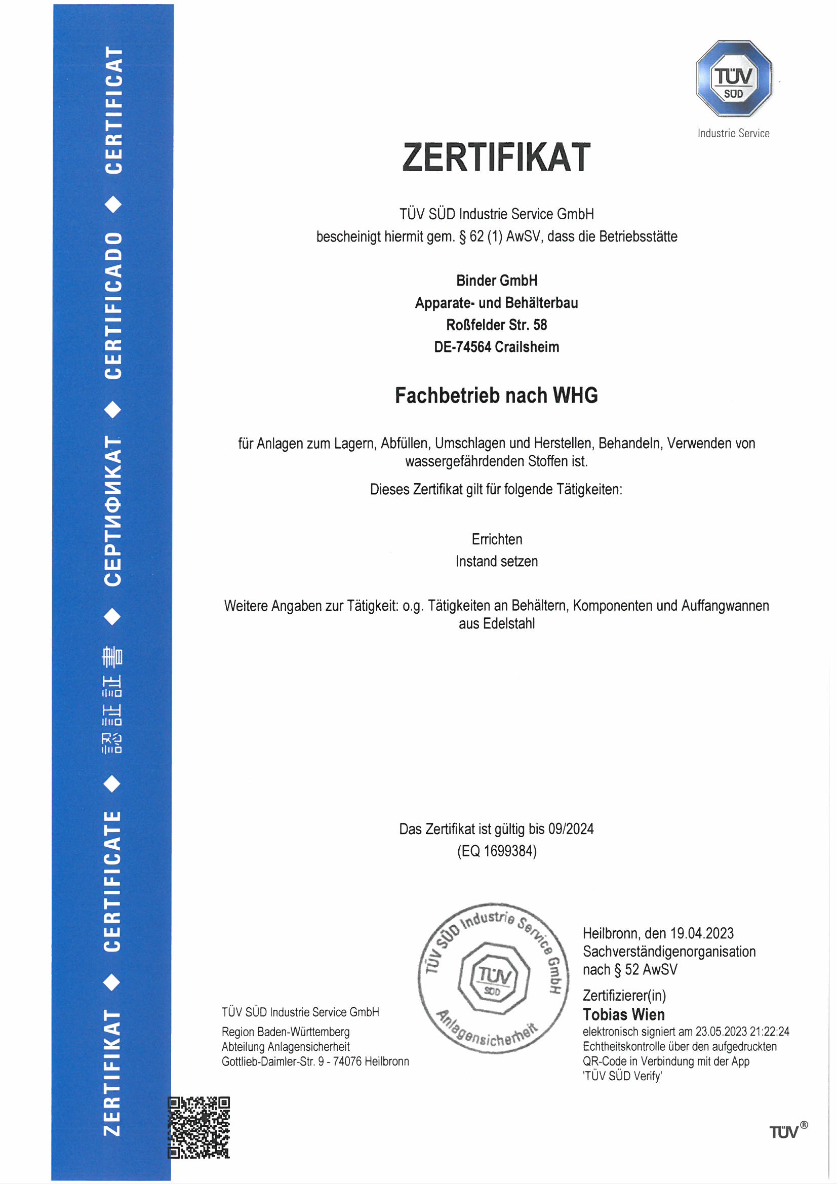 Fachbetrieb nach WHG